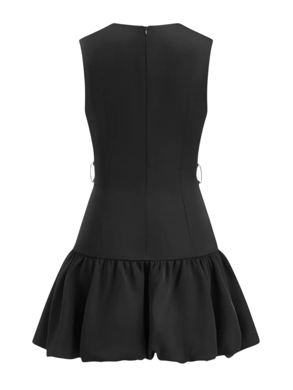 Commense Black Structured Mini Dress Gold Button Pocket Bubble Hem Medium NWT - Picture 2 of 8